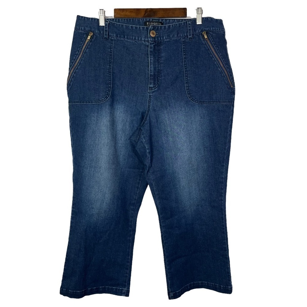 Eloquii Dark‎ Wash Zip Pocket Cropped Denim Jeans 18